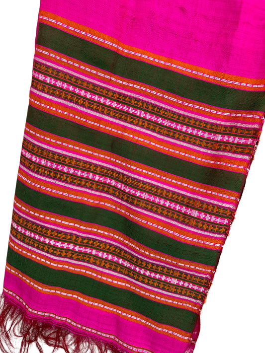 100% Silk Handloomed Vintage Silk Shawl - Scarf, Made in Afghanistan (Fuscia)
