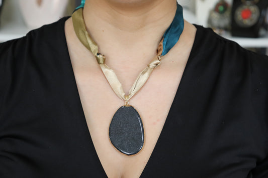 Midnight Stone Pendant Scarf Necklace