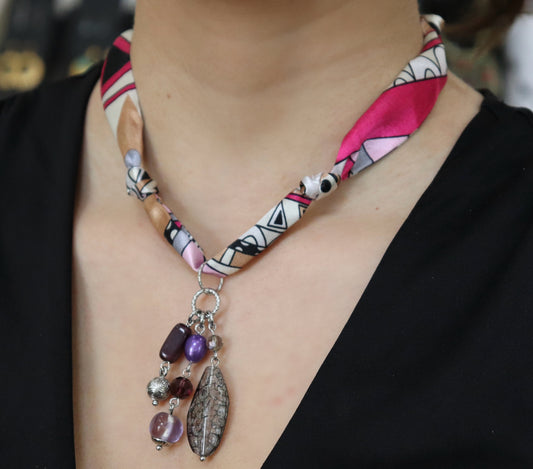 Stone Cluster Pendant Scarf Necklace