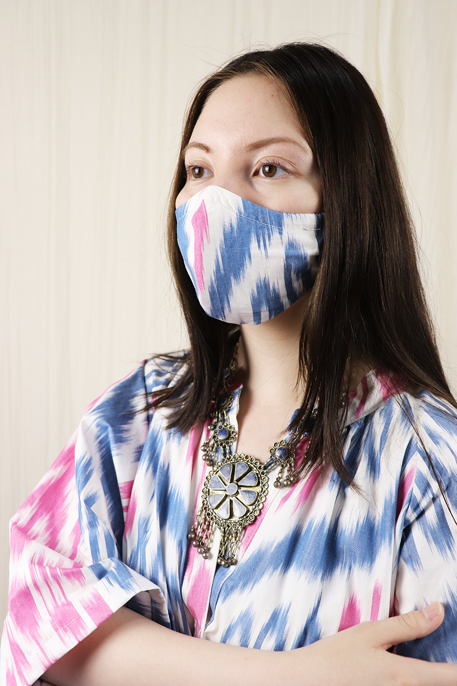 Ikat Face Mask - Blue/Pink/White