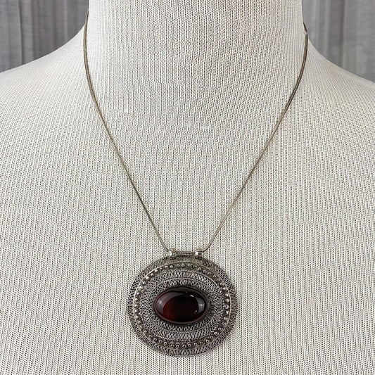 Carnelian Stone + Silver Necklace