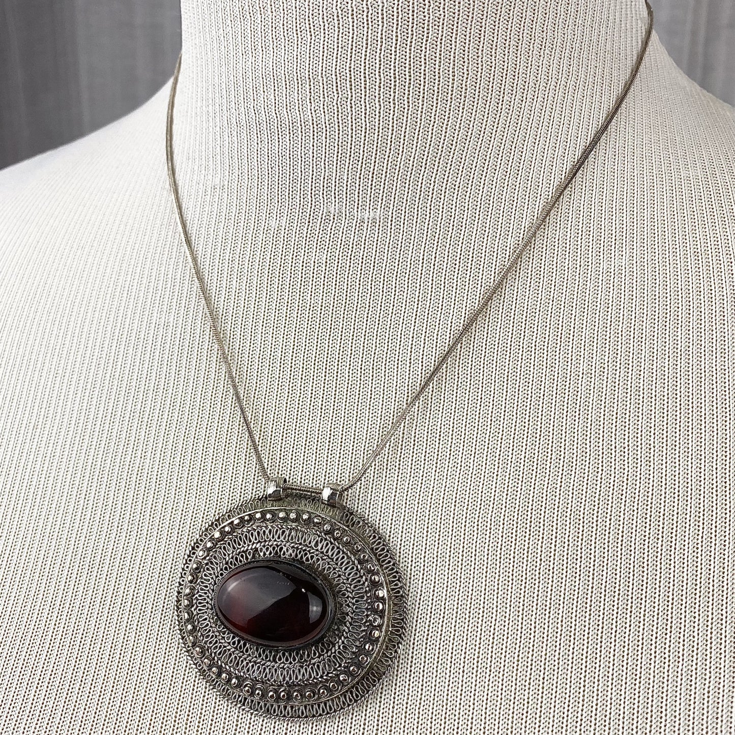 Carnelian Stone + Silver Necklace