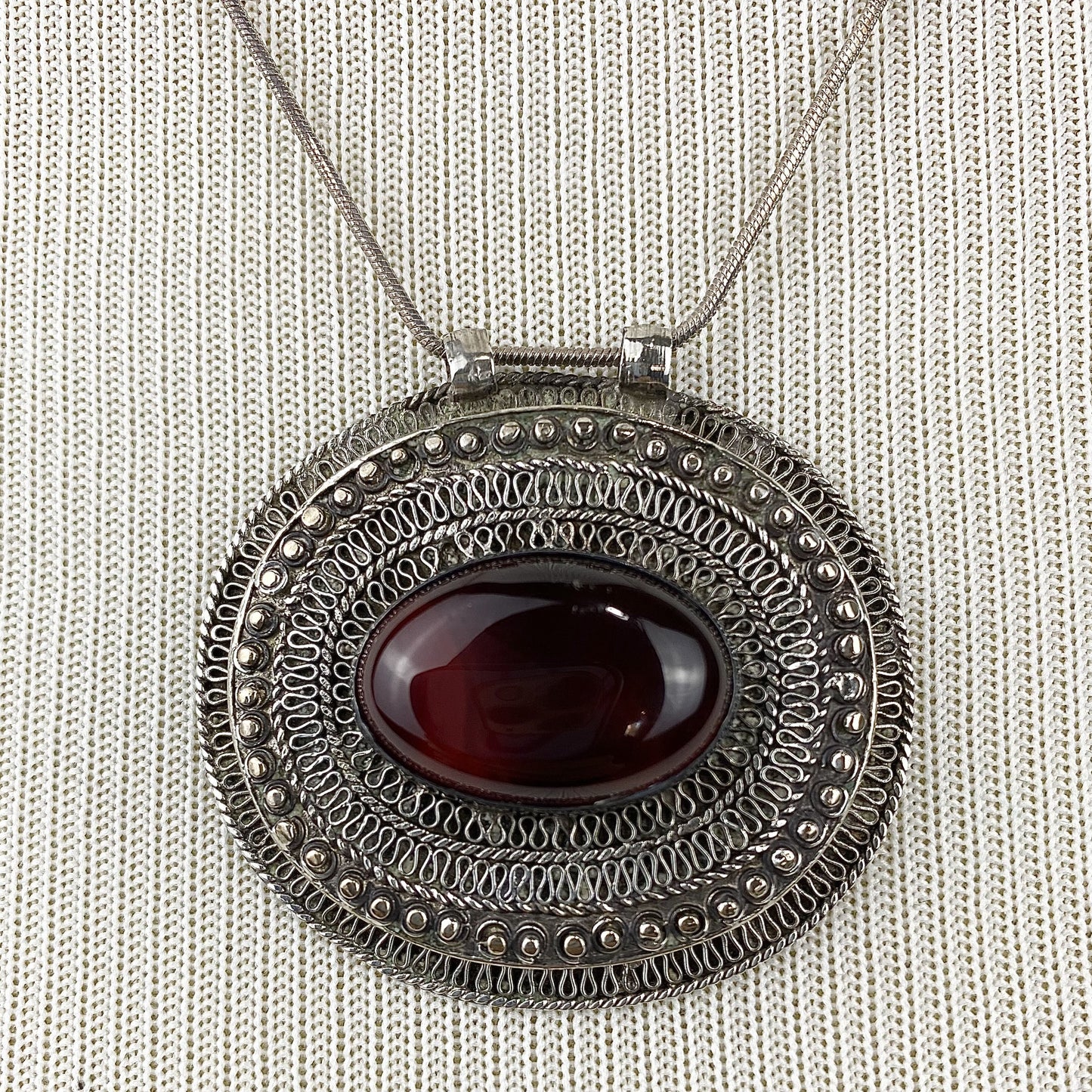 Carnelian Stone + Silver Necklace