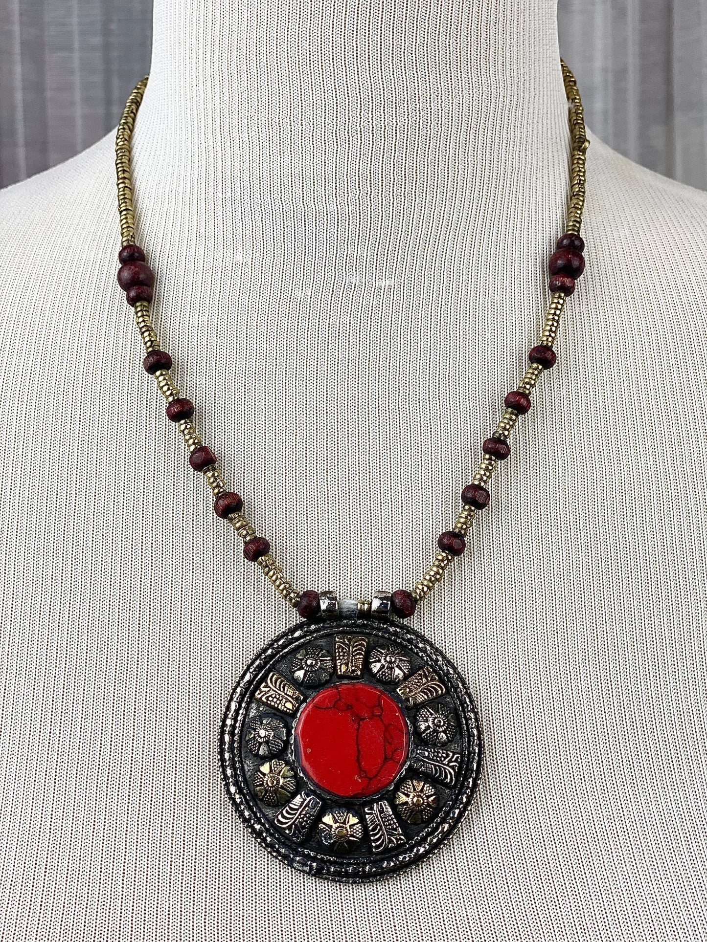 Afghan Kuchi Orange Medallion Necklace