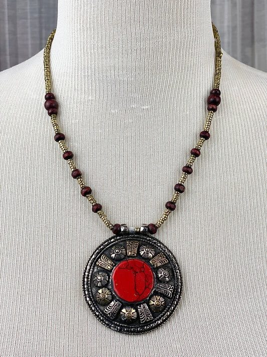 Afghan Kuchi Orange Medallion Necklace