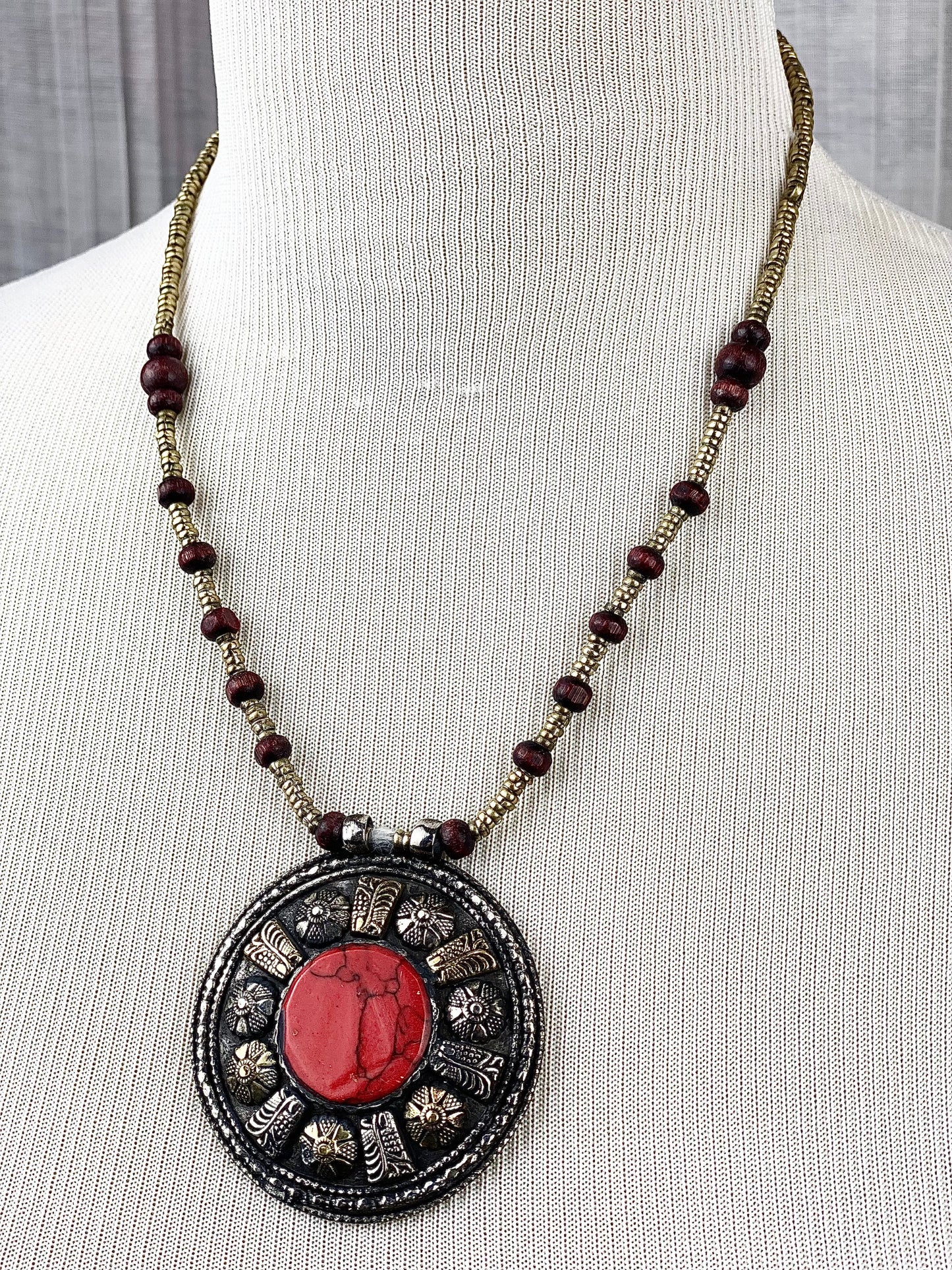 Afghan Kuchi Orange Medallion Necklace