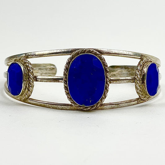 Lapis 3 Stone Cuff Bracelet