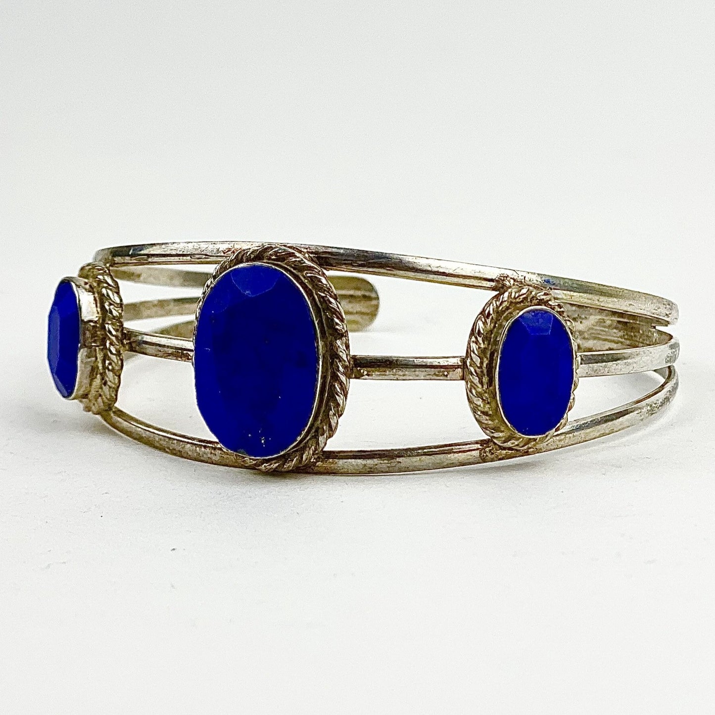 Lapis 3 Stone Cuff Bracelet