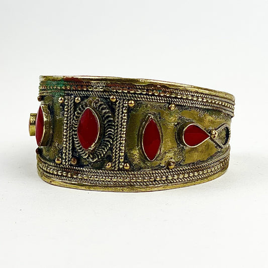 Afghan Coral 5 Stone Cuff Bracelet