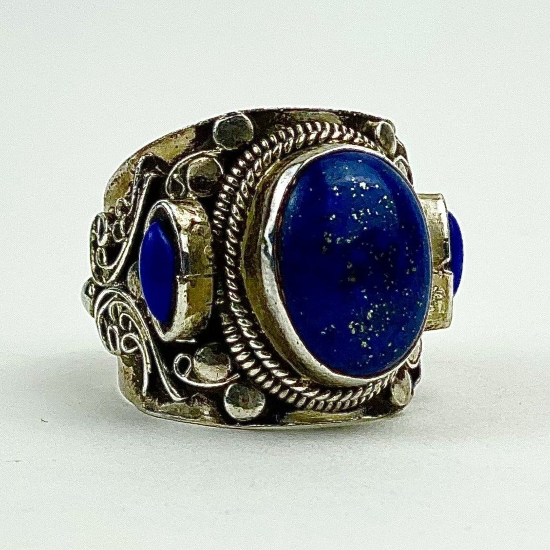 Antique Afghan Lapis 3 Stone Ring