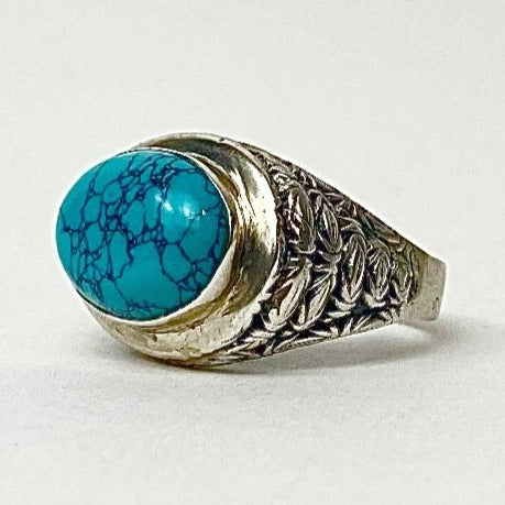 Turquoise Oval Engraved Ring
