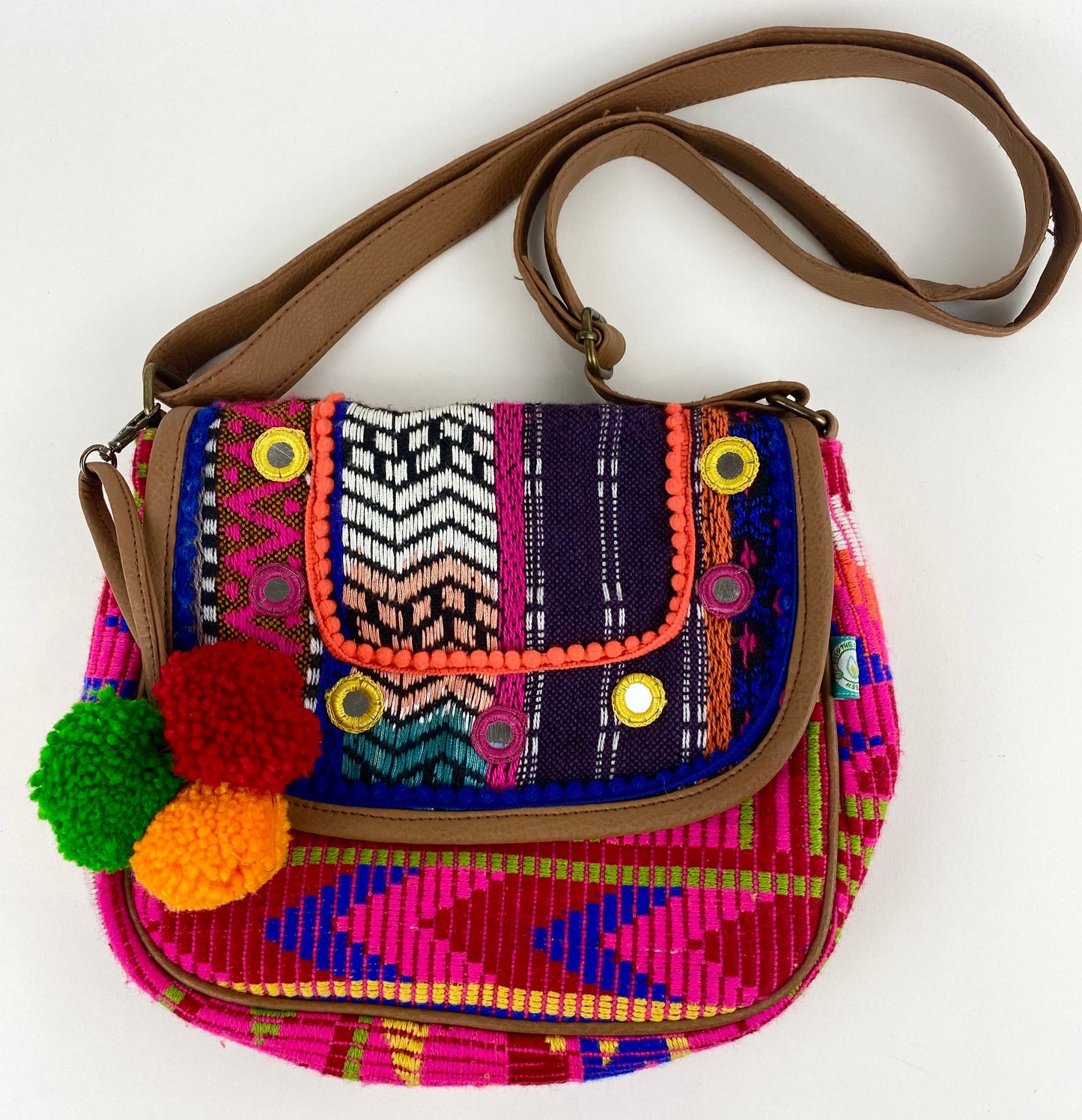 Colorful Embroidered Pom Pom Purse