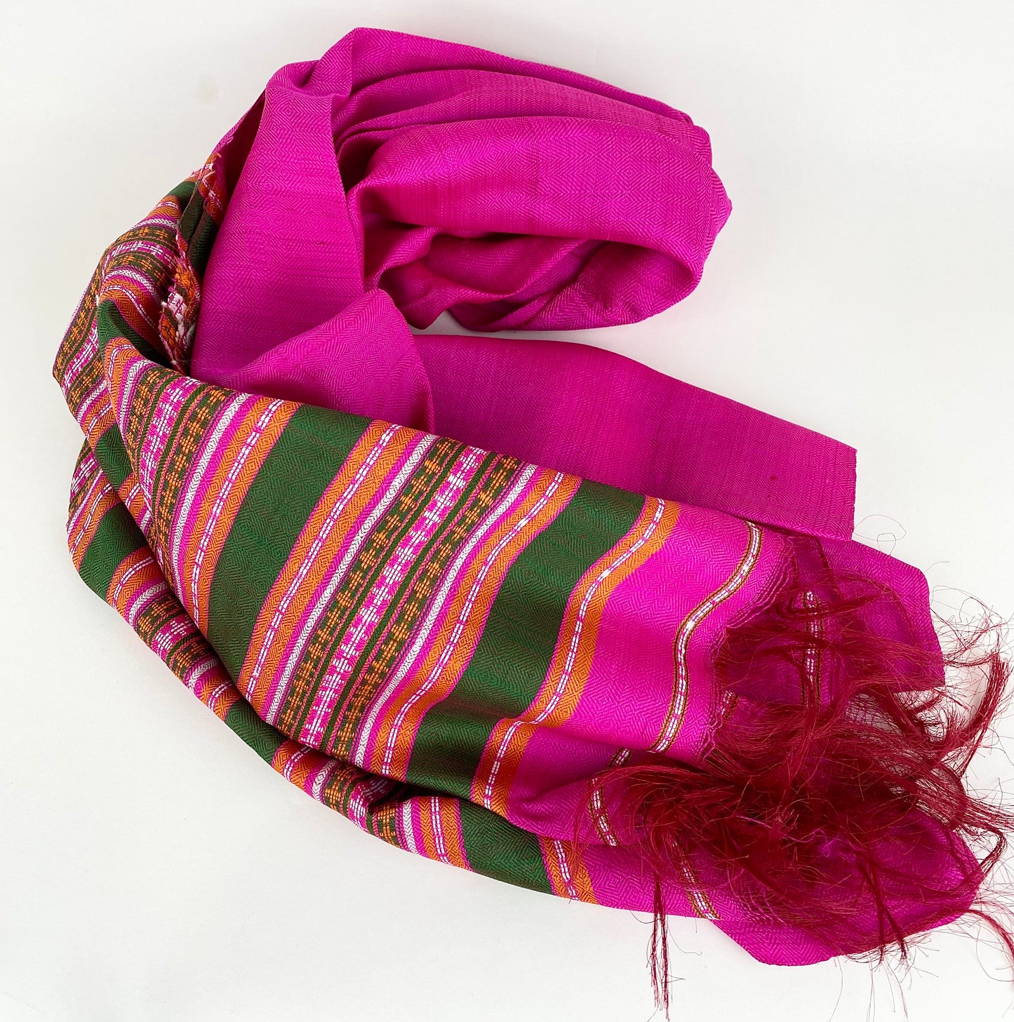 100% Silk Handloomed Vintage Silk Shawl - Scarf, Made in Afghanistan (Fuscia)