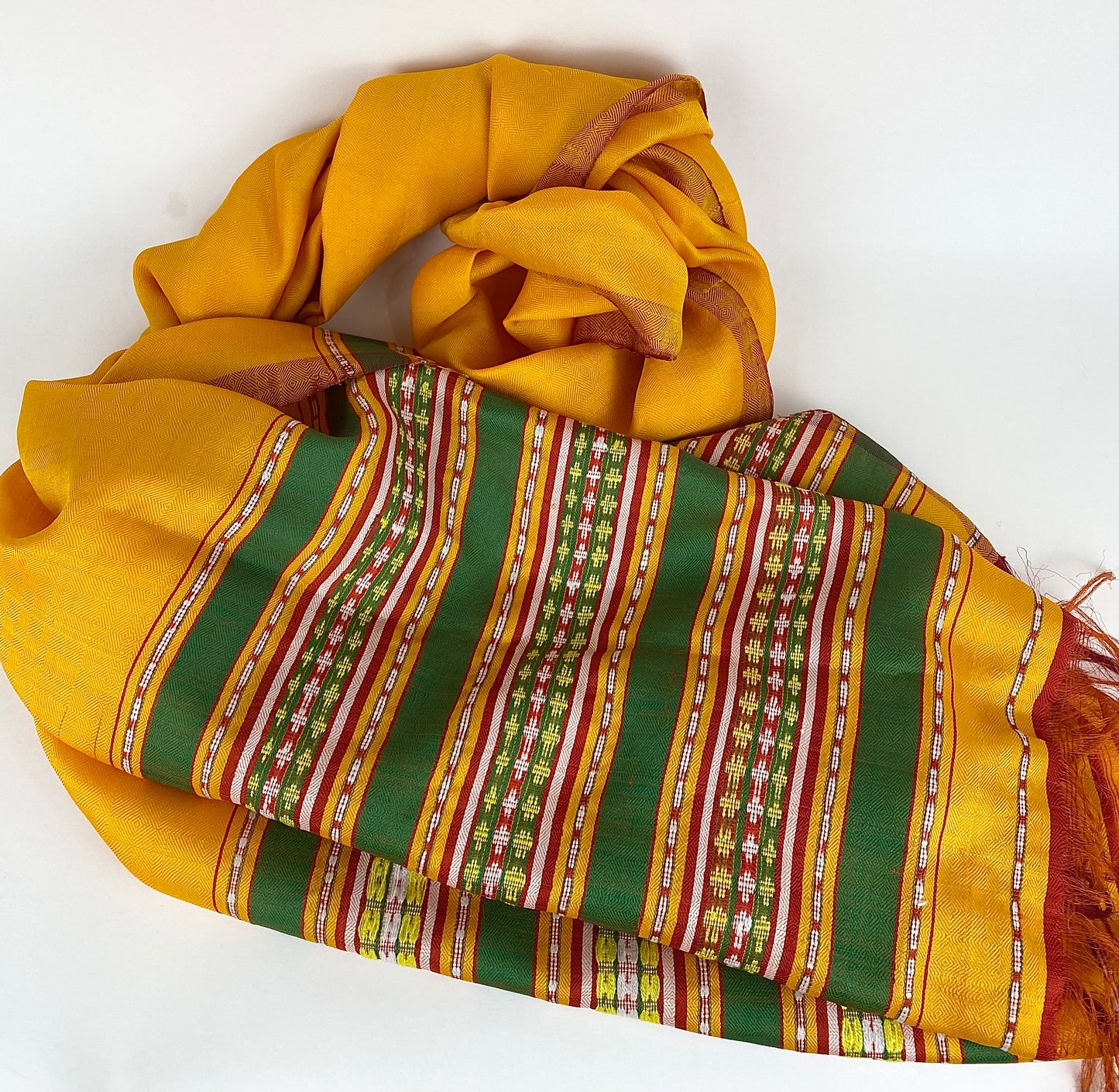 100% Silk Handloomed Vintage Silk Shawl - Scarf, Made in Afghanistan (Yellow)
