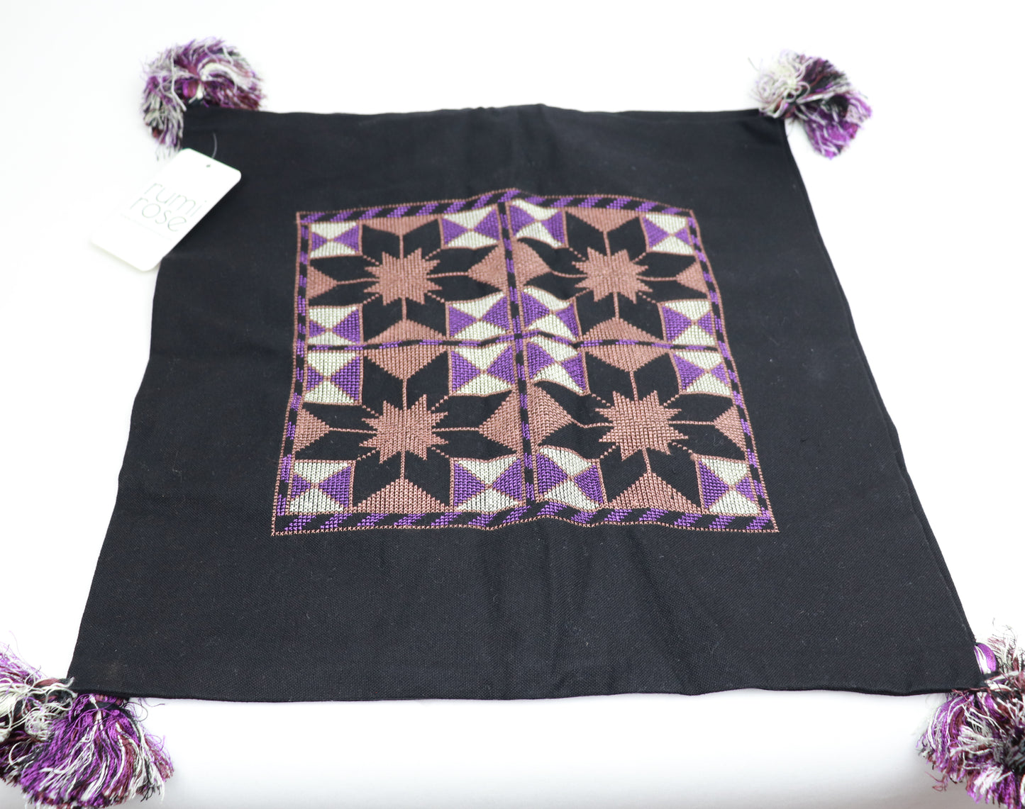 Hand Embroidered Pillowcase with Pom Poms - Set of 2