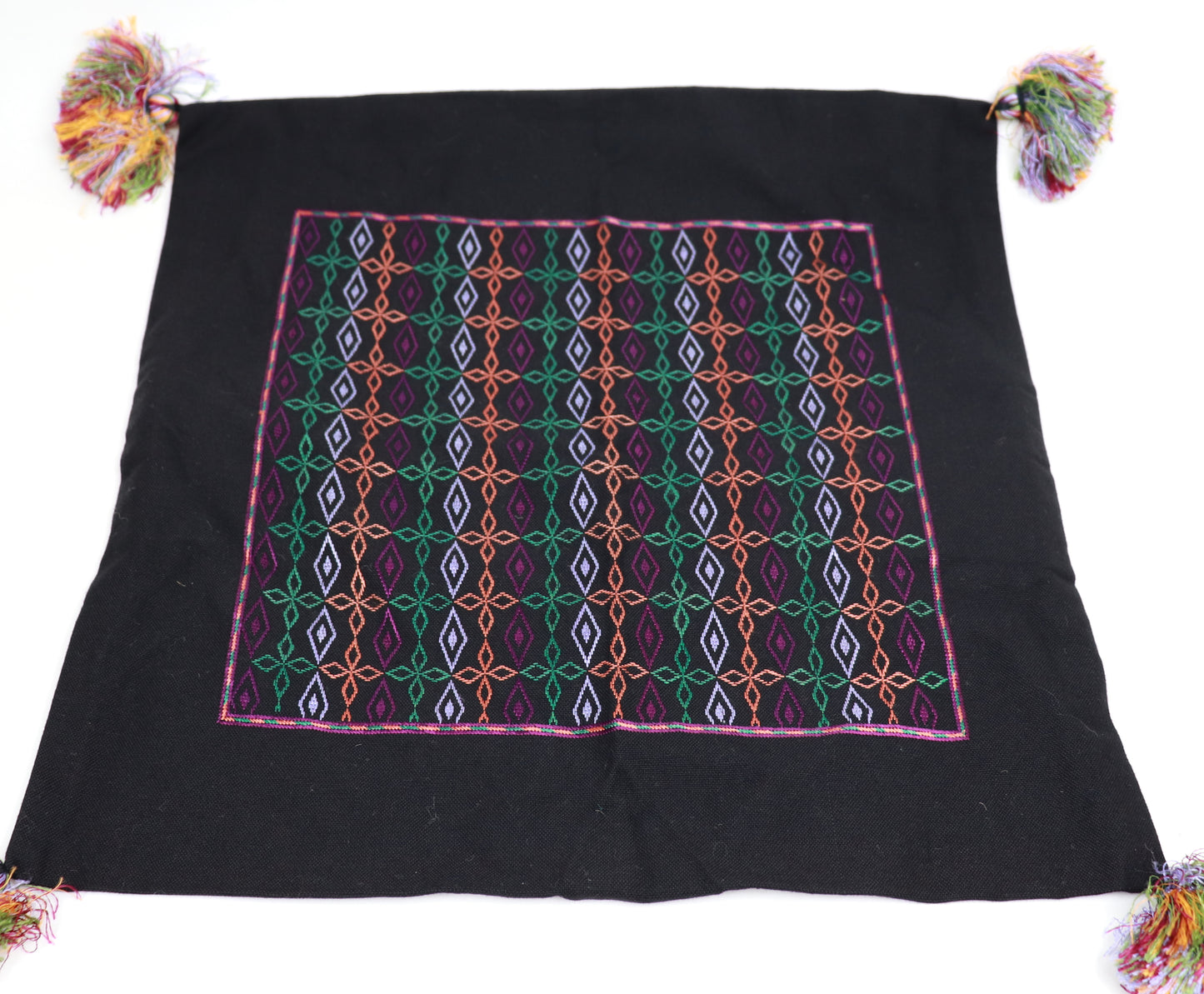 Embroidered Pillowcase with Pompoms