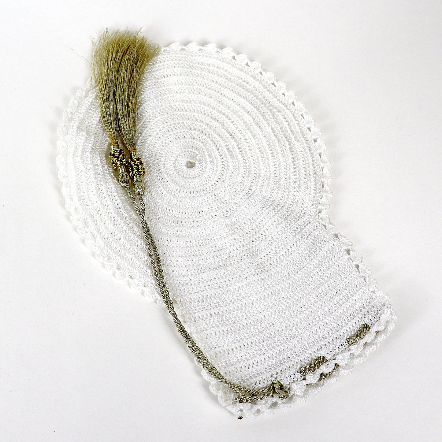 White/Gold Tassel Hand Crocheted Bath Mitt - Bibi Aisha Leef/Keesah Collection