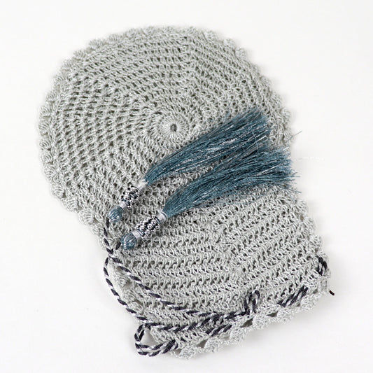 Light Gray/Dark Silver Tassel Hand Crocheted Bath Mitt - Bibi Aisha Leef/Keesah Collection