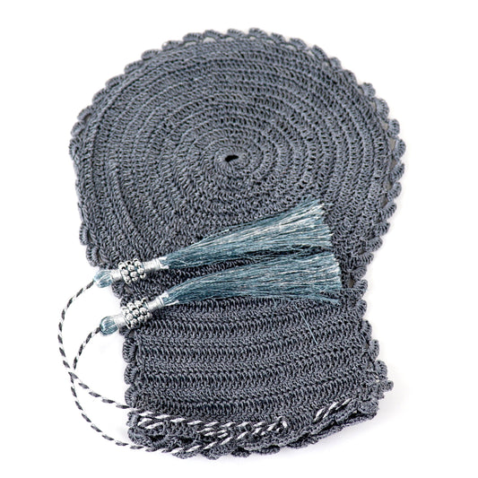 Dark Gray/Silver Tassel Hand Crocheted Bath Matt - Bibi Aisha Leef/Keesah Collection
