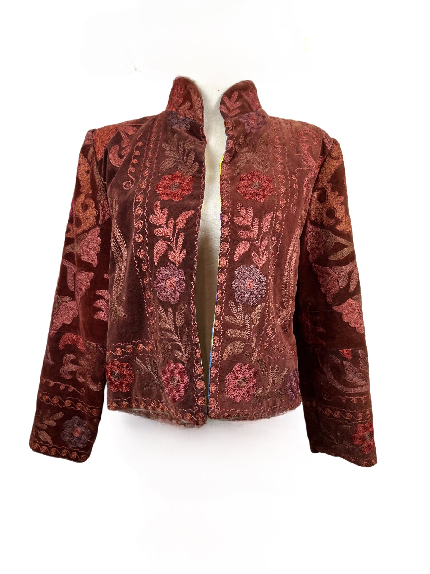 Hand Embroidered Brown Suzani Velvet Jacket