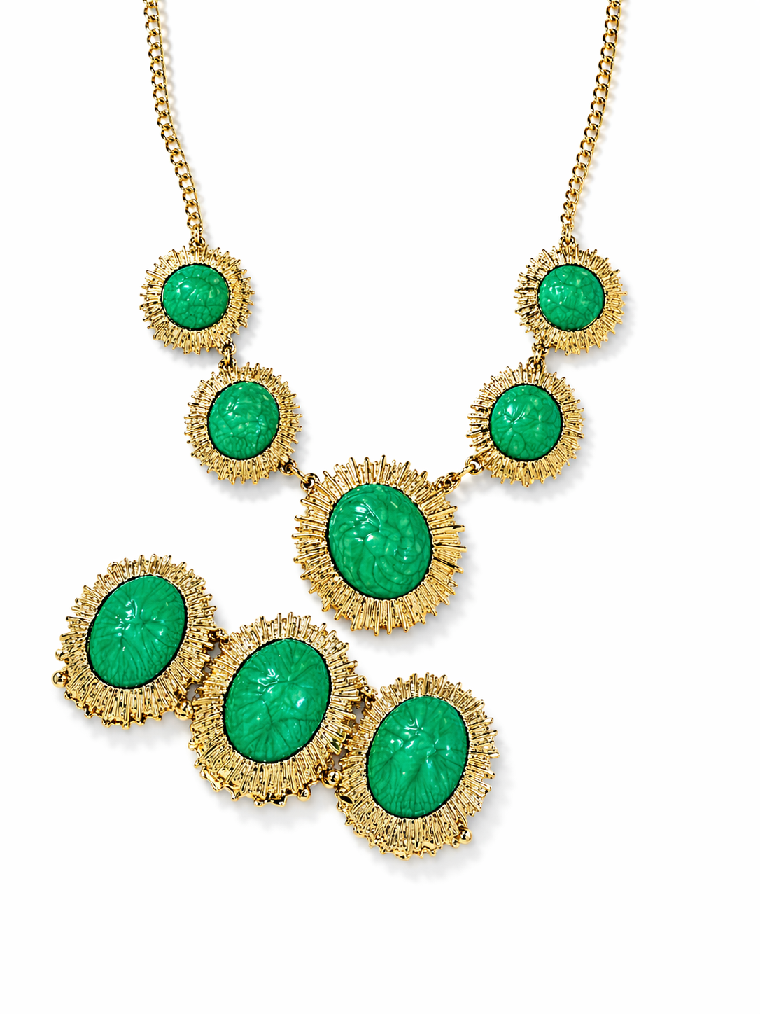Emerald Cabochon Statement Necklace & Bracelet Set Vintage