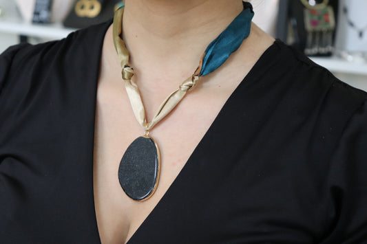 Midnight Stone Pendant Scarf Necklace