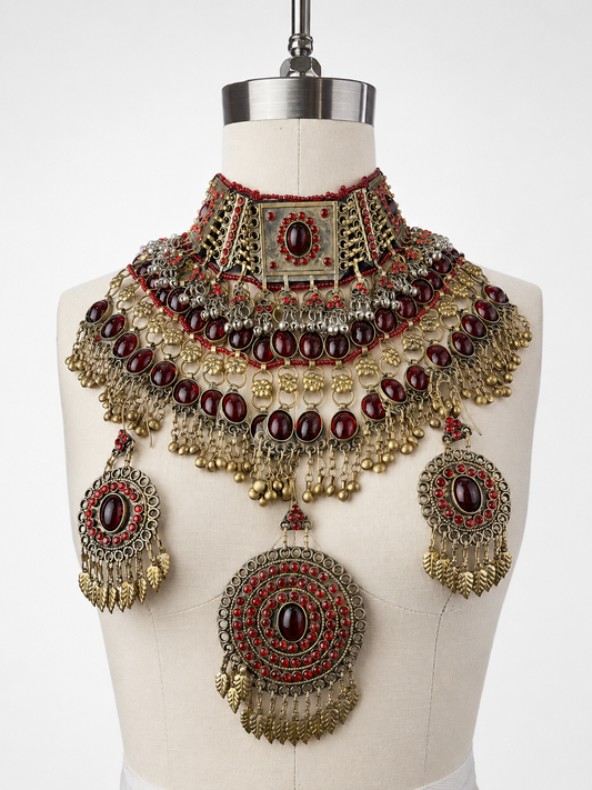 Afghan 3 pc. Ruby Color Jewelry Set w/ Clasp