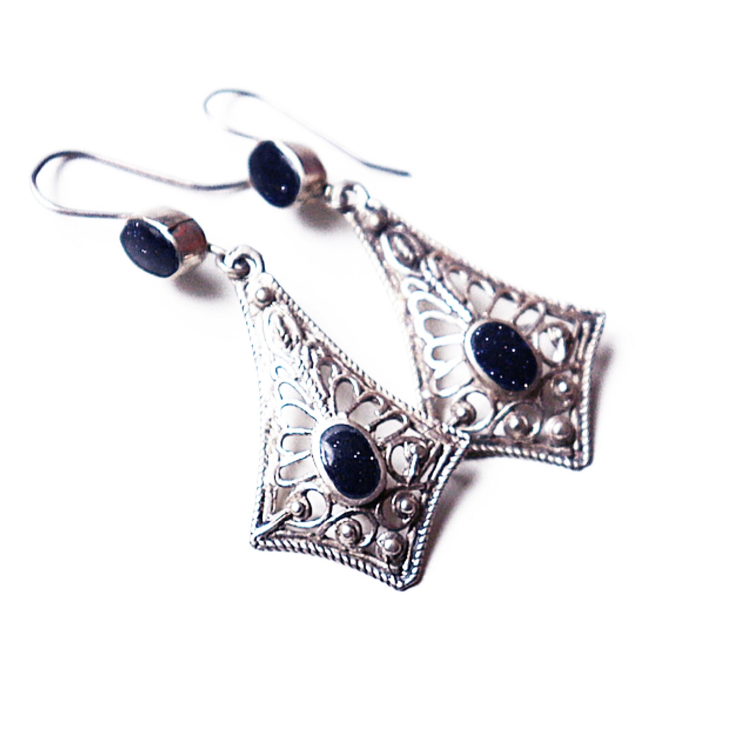 Tribal Afghan Black + Silver Onyx Earrings