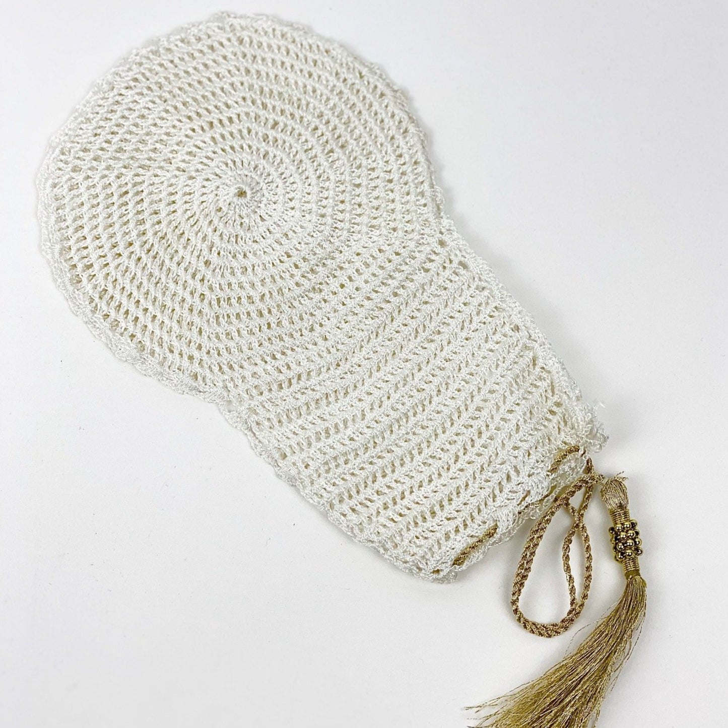 White/Gold Tassel Hand Crocheted Bath Mitt - Bibi Aisha Leef/Keesah Collection
