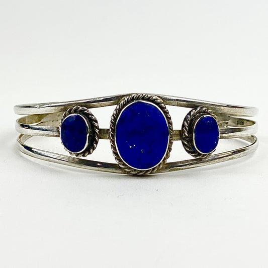 Lapis Lazuli 3 Stone Cuff Bracelet
