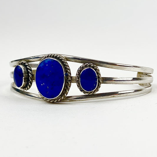 Lapis Lazuli 3 Stone Cuff Bracelet