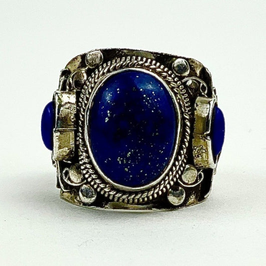 Antique Afghan Lapis 3 Stone Ring