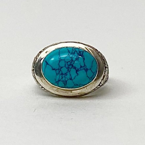 Turquoise Oval Engraved Ring