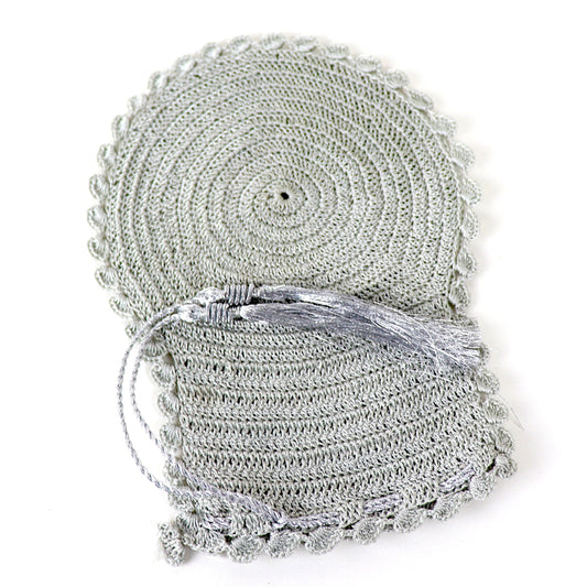 Light Gray/Silver Tassel Hand Crocheted Bath Mitt - Bibi Aisha Leef/Keesah Collection