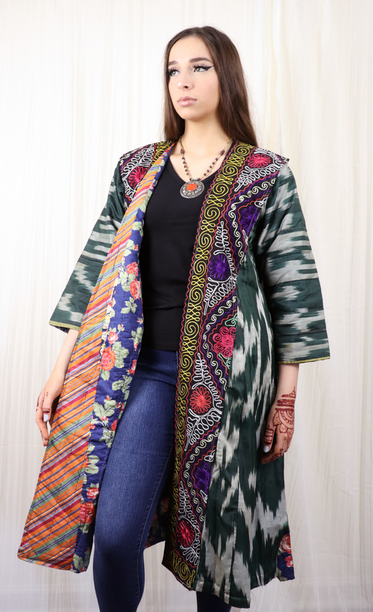 Vintage Antique Silk Handwoven Ikat Chapan Jacket