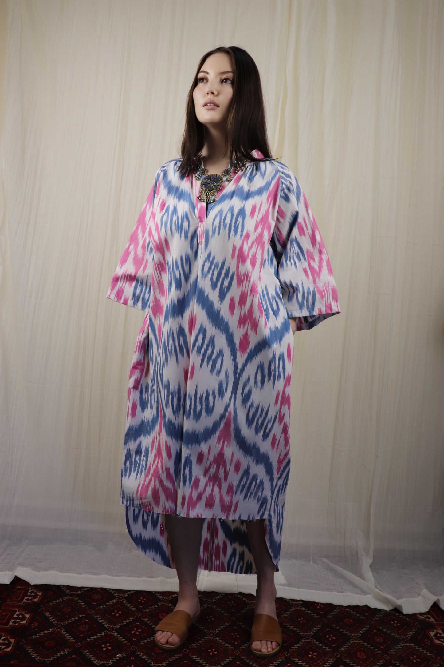 Blue-Pink Ikat Cotton Tunic